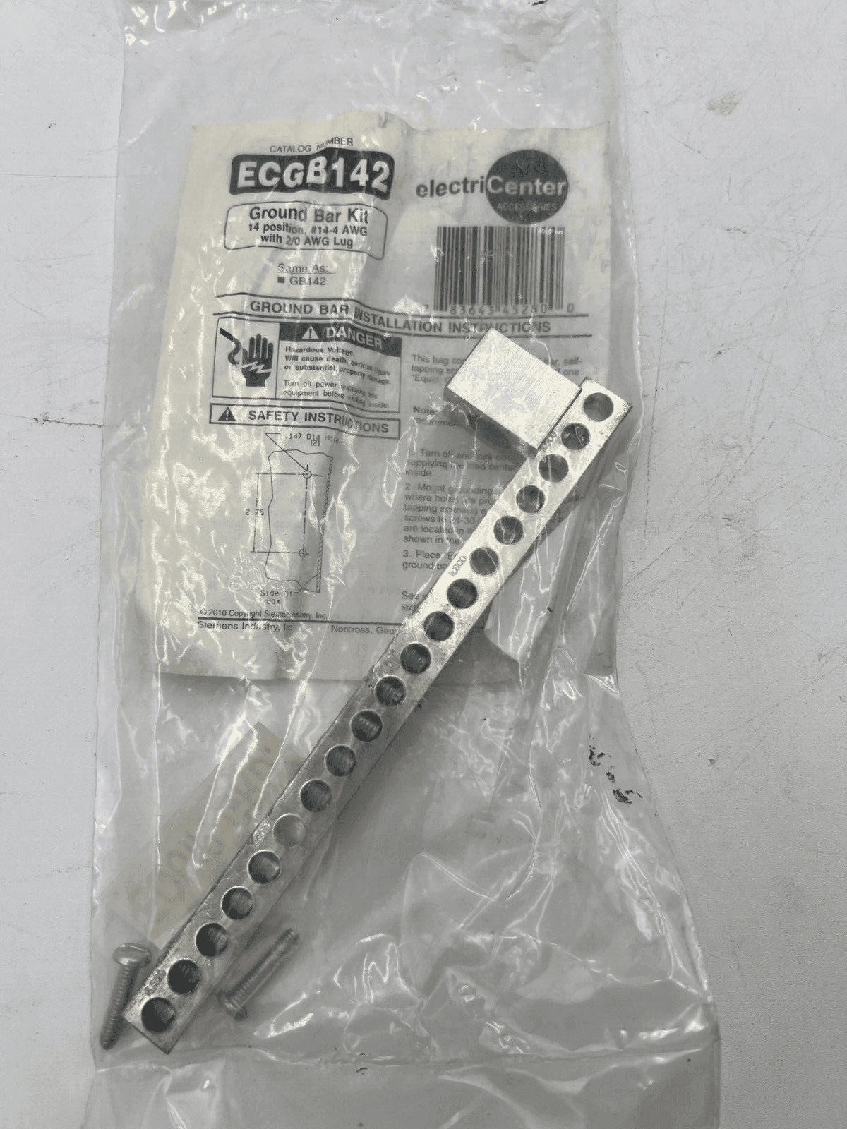 Electricenter ECGB142 Ground Bar Kit 14 Position #14-4 AWG 20AWG LUG