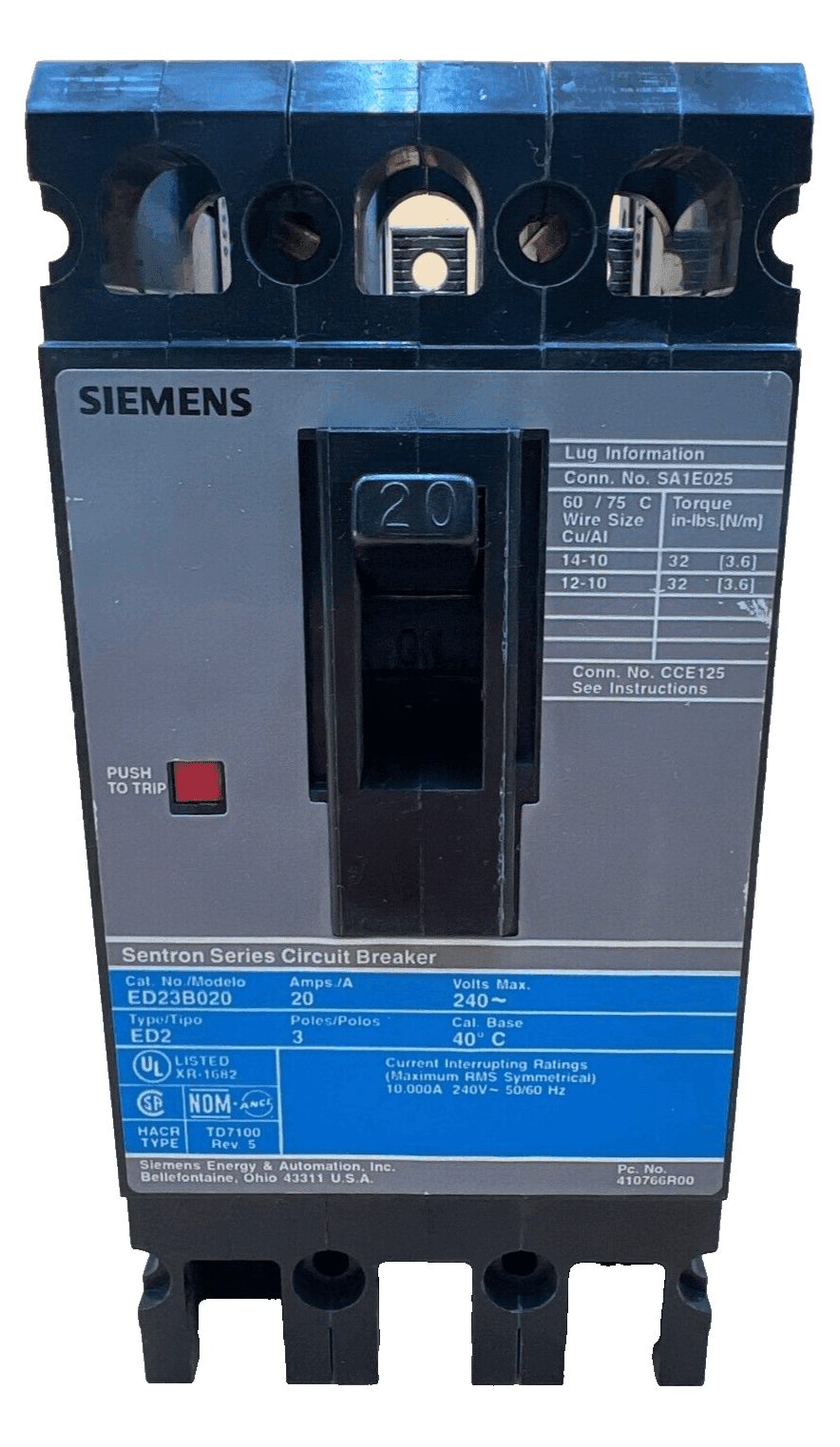 Siemens ED23B020 Circuit Breaker — image 1 of 6