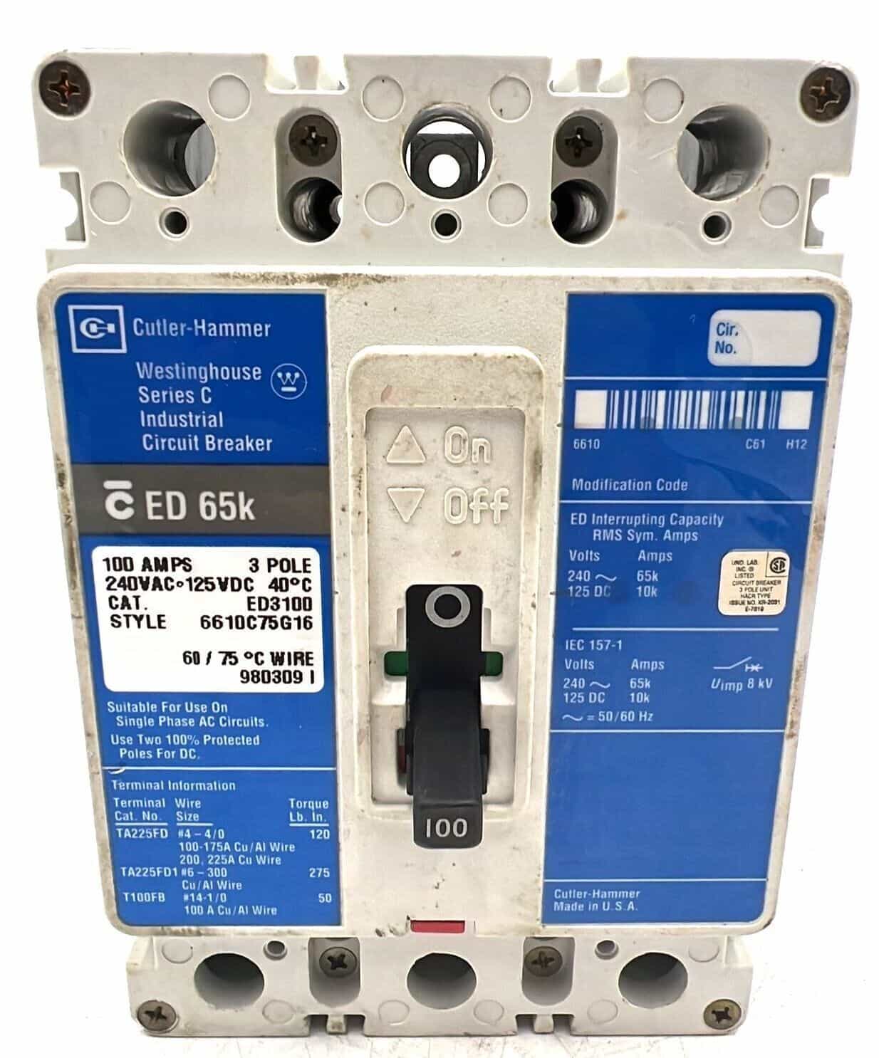 Cutler-Hammer ED3100 Circuit Breaker — image 1 of 7