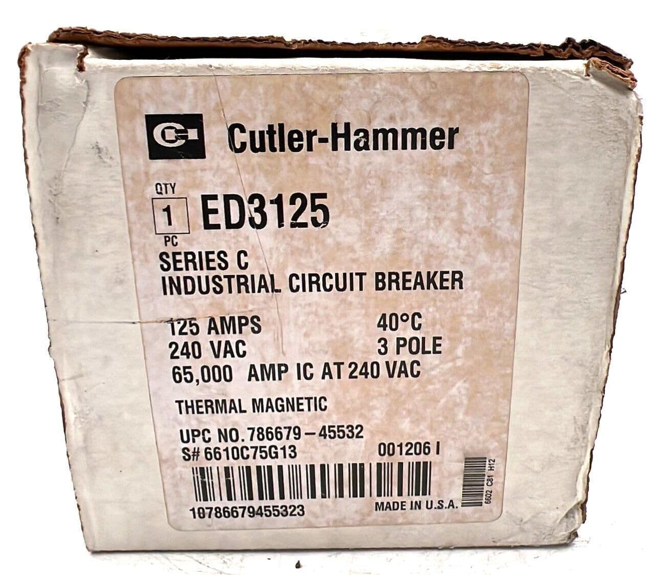 Cutler-Hammer ED3125 Circuit Breaker 125A 3P 240V ED 65k 125 Amp 3 Pole – image 1