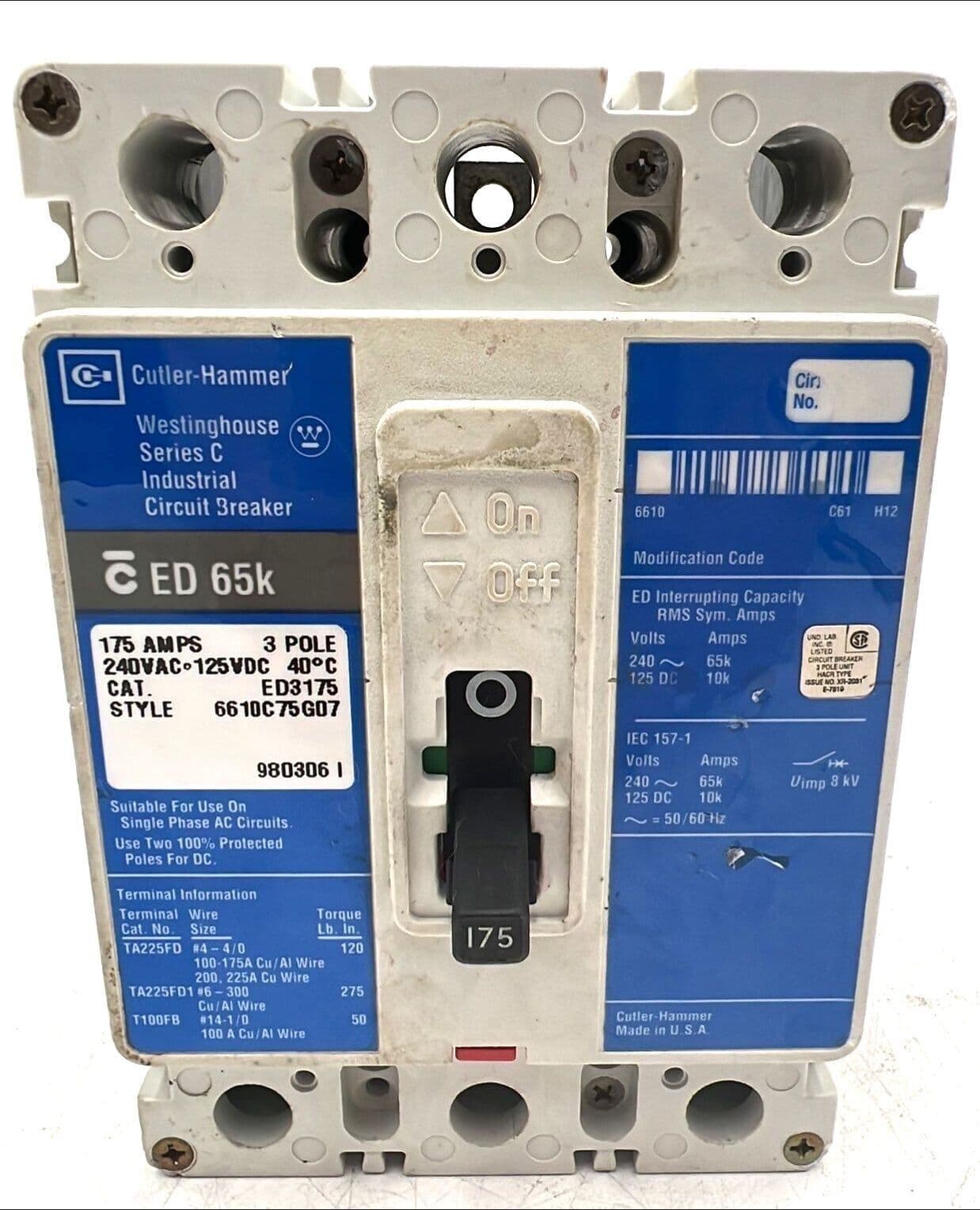 Cutler-Hammer ED3175 Circuit Breaker — image 1 of 7