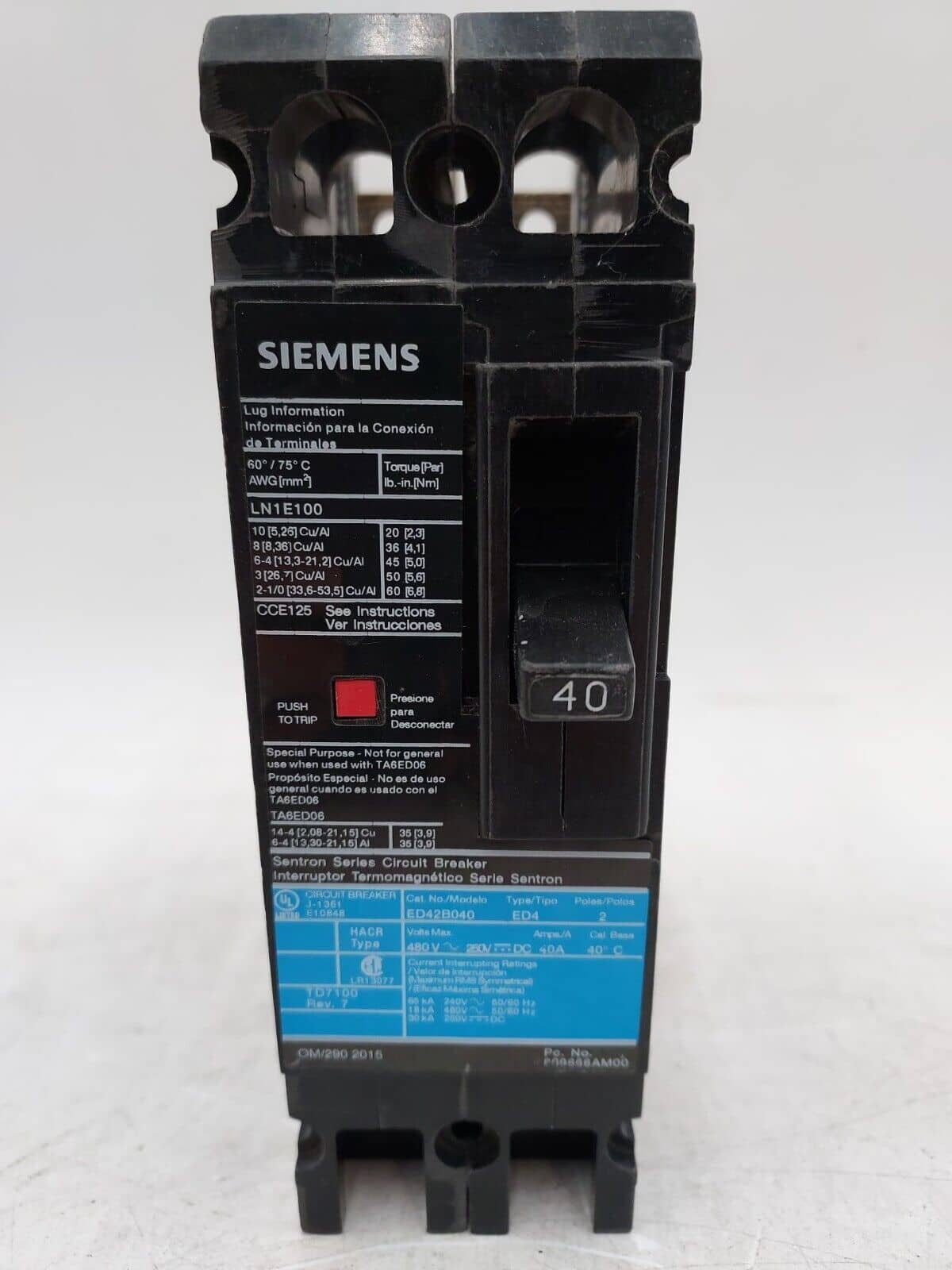 Siemens ED42B040 Circuit Breaker — image 1 of 6