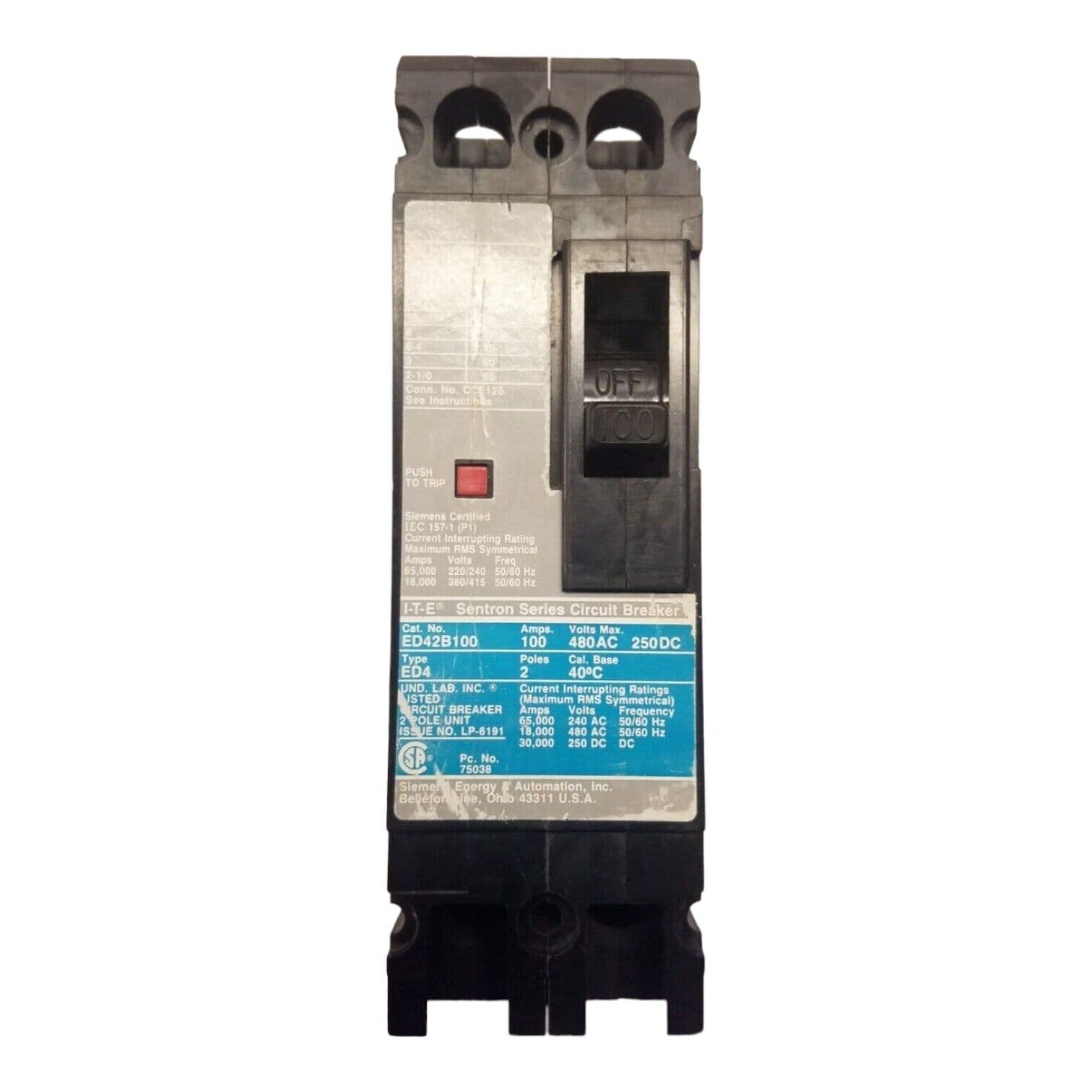 Siemens ED42B100 Circuit Breaker — image 1 of 7