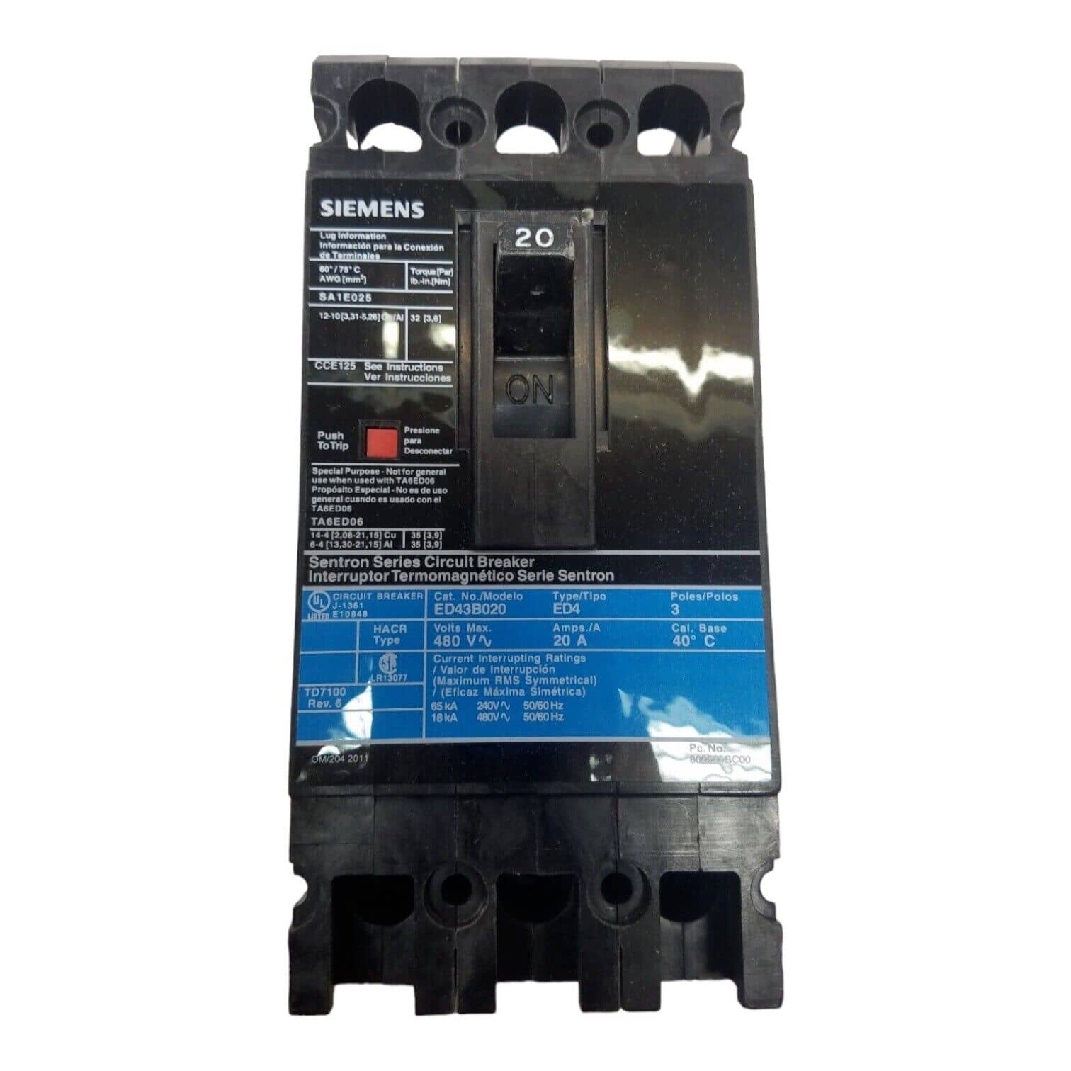 Siemens ED43B020 Circuit Breaker — image 1 of 7