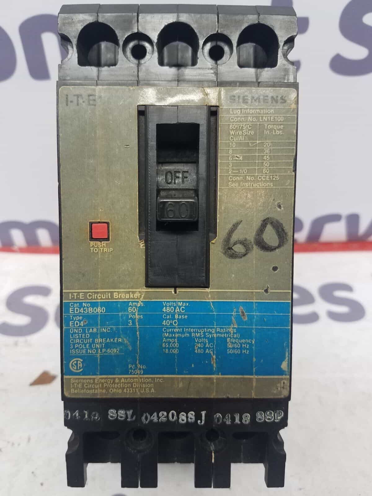 Siemens ED43B060 Circuit Breaker — image 1 of 6
