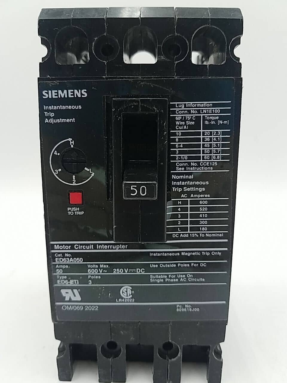 Siemens ED63A050 Circuit Breaker — image 1 of 6