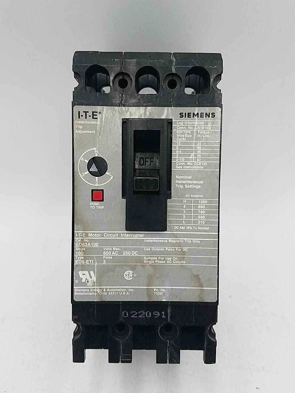 Siemens ED63A100 Circuit Breaker — image 1 of 7