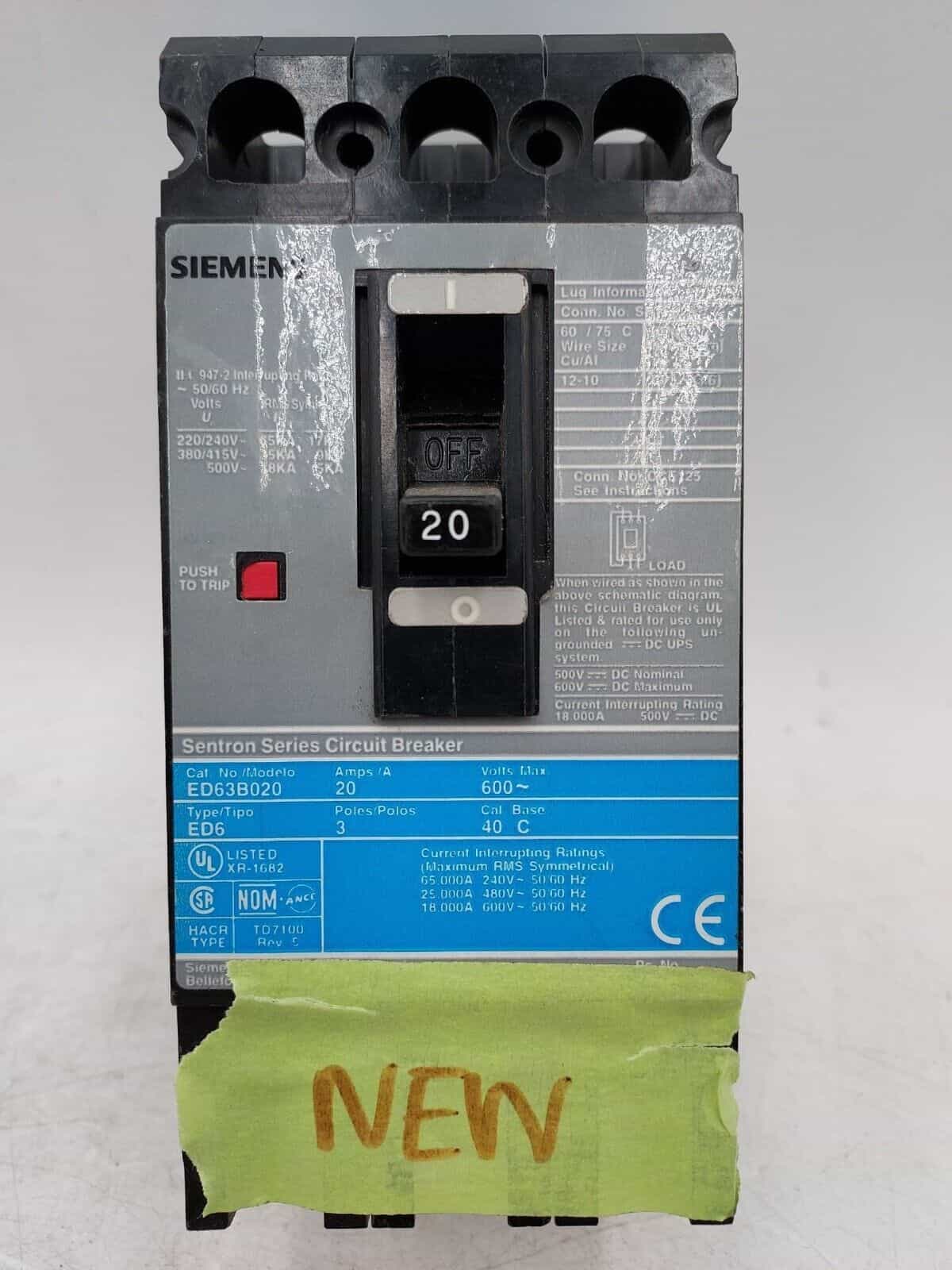 Siemens ED63B020 Circuit Breaker — image 1 of 6