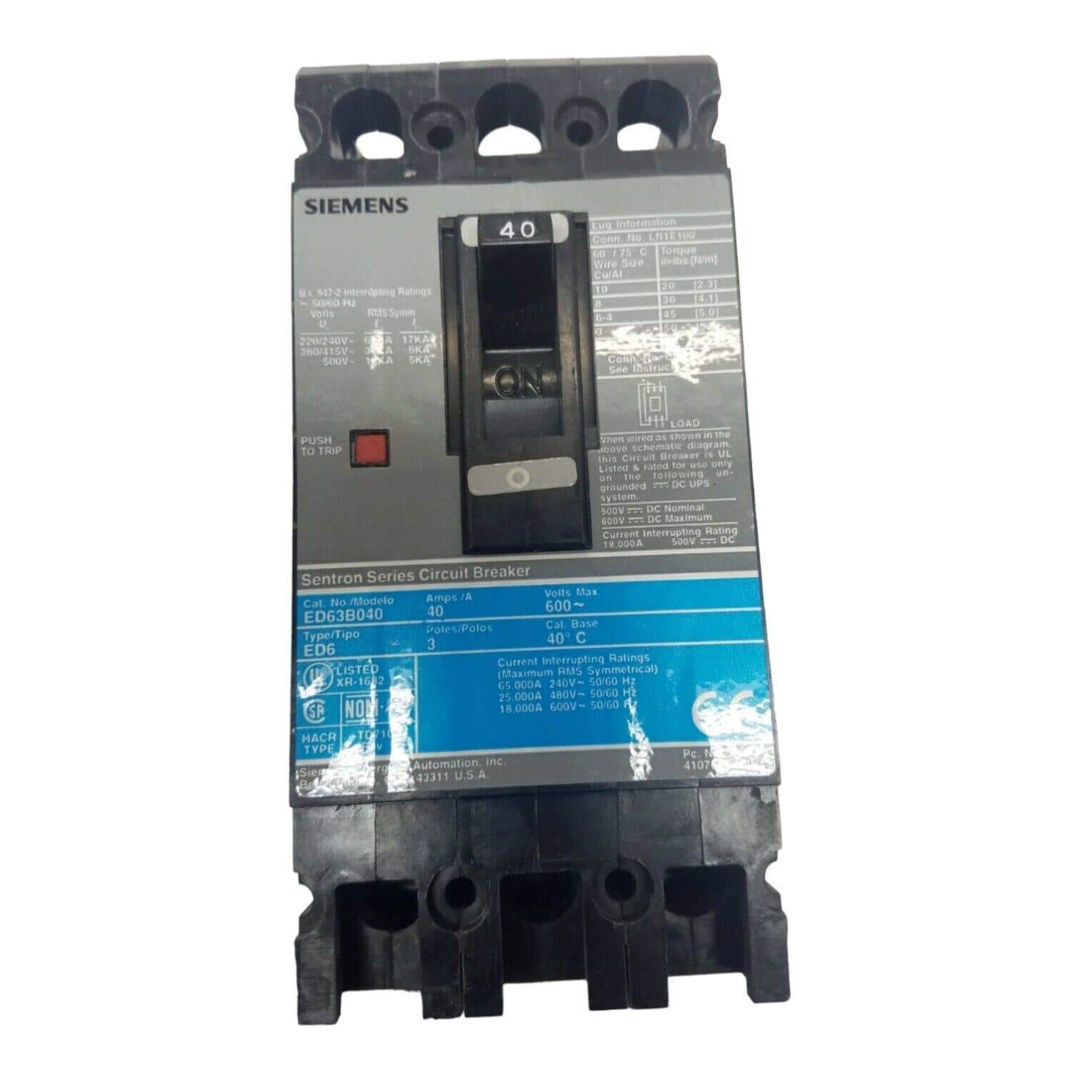 Siemens ED63B040 Circuit Breaker — image 1 of 7