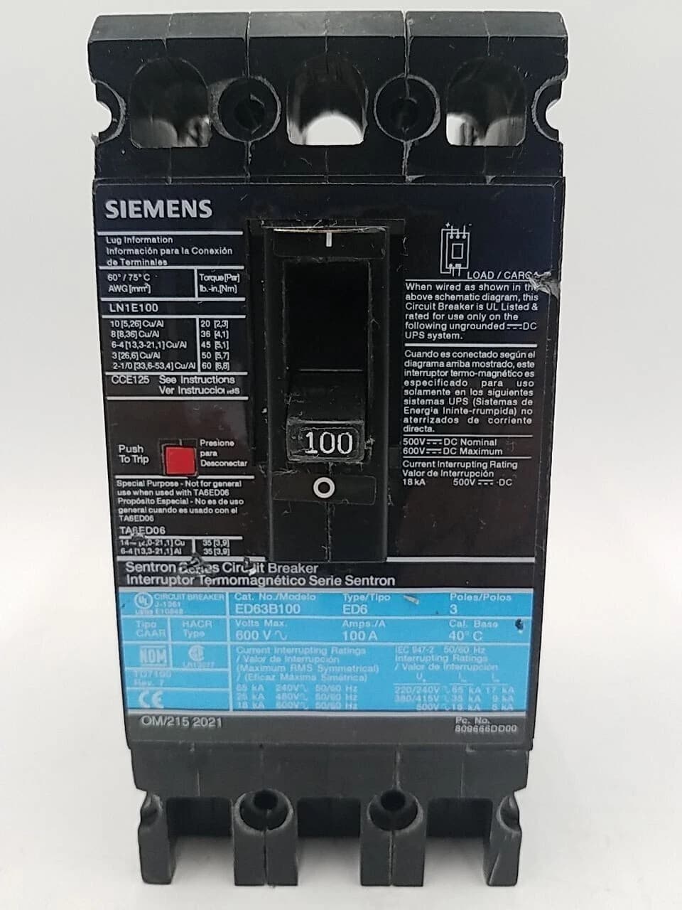Siemens ED63B100 Circuit Breaker — image 1 of 6