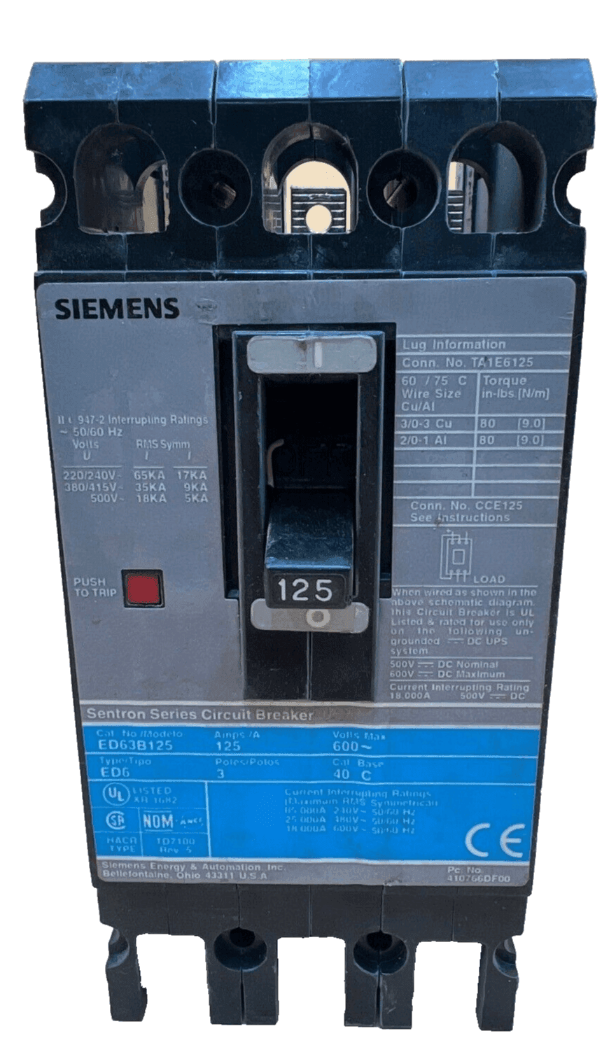 Siemens ED63B125 Circuit Breaker — image 1 of 6