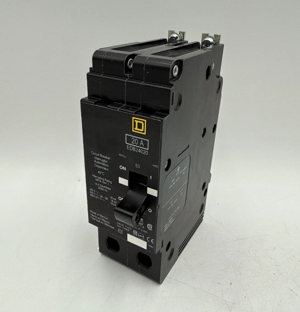 Square D EDB24020 Circuit Breaker 20A 2P 480V 1PH EDB 2 Pole 20 Amp Bolt On – image 1