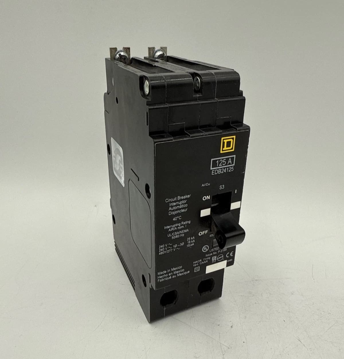 Square D EDB24125 Circuit Breaker 125A 2P 480/277V EDB 125 Amp 2 Pole Bolt On – image 1