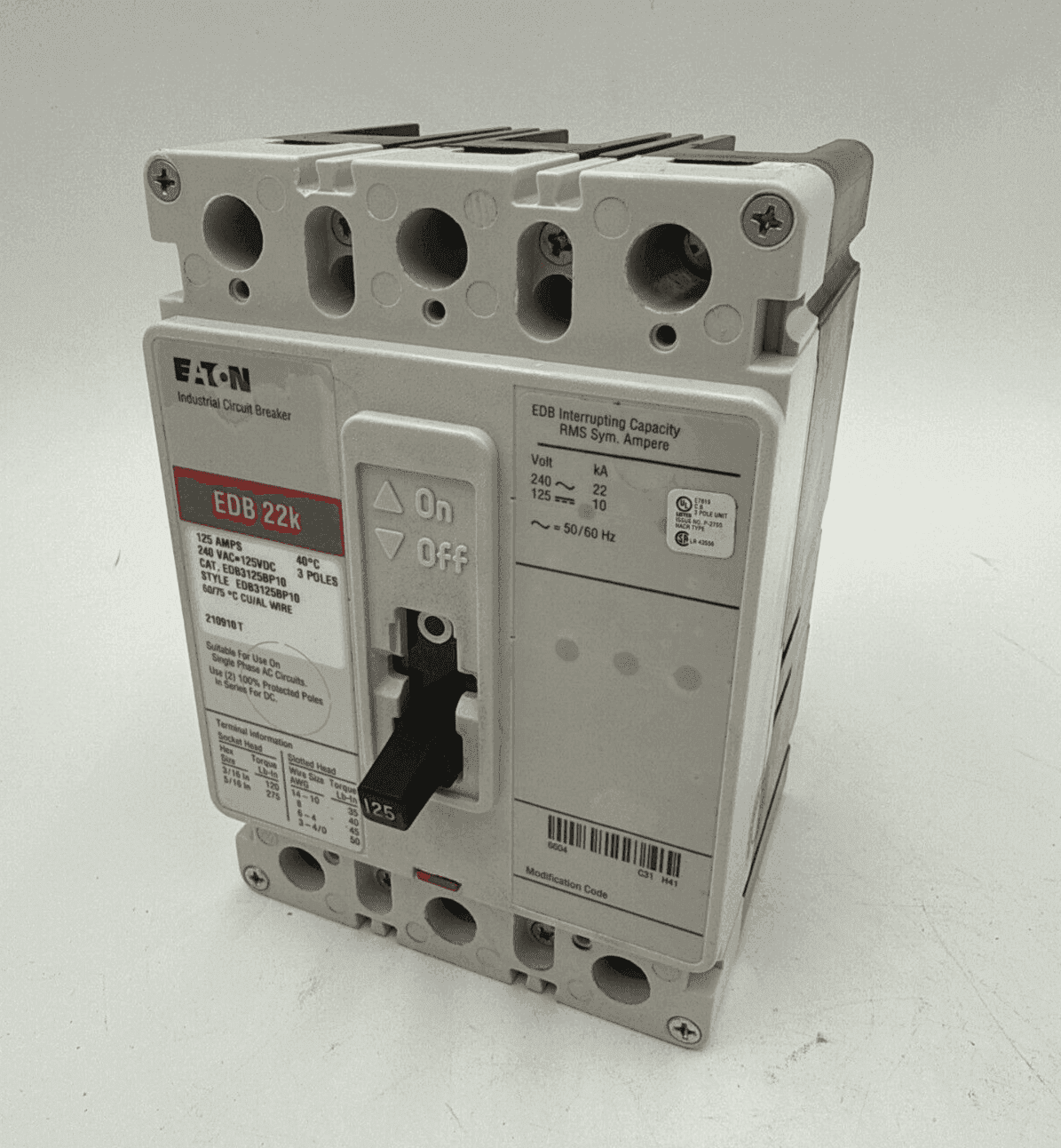 Eaton EDB3125BP10 Circuit Breaker — image 1 of 10