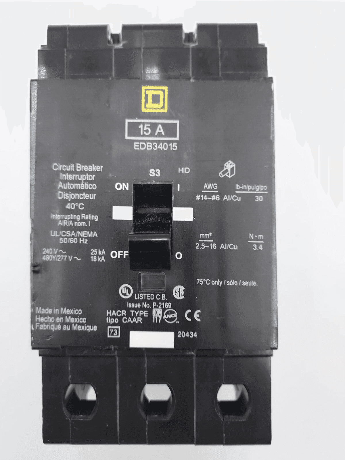 Square D EDB34015 Circuit Breaker — image 1 of 6