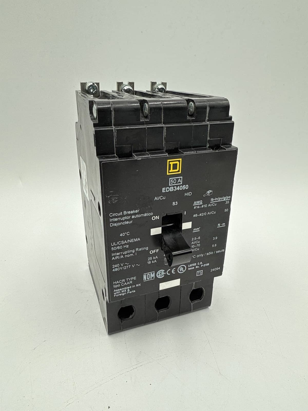 Square D EDB34050 Circuit Breaker 50A 3P 480/277V EDB 50 Amp 3 Pole