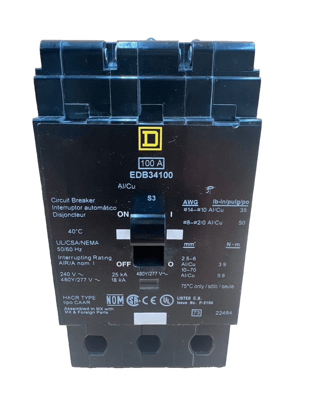 Square D EDB34100 Circuit Breaker — image 1 of 6