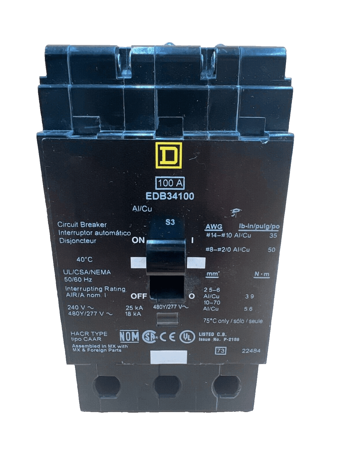 Square D EDB34100 Circuit Breaker — image 1 of 6