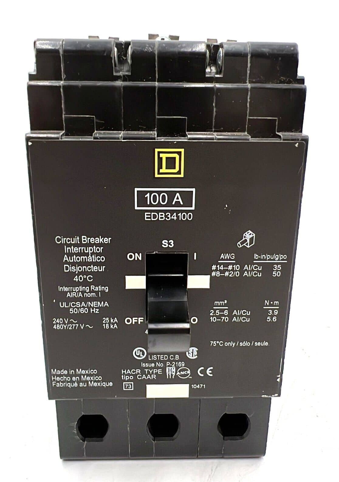 Square D EDB34100 Circuit Breaker — image 1 of 7