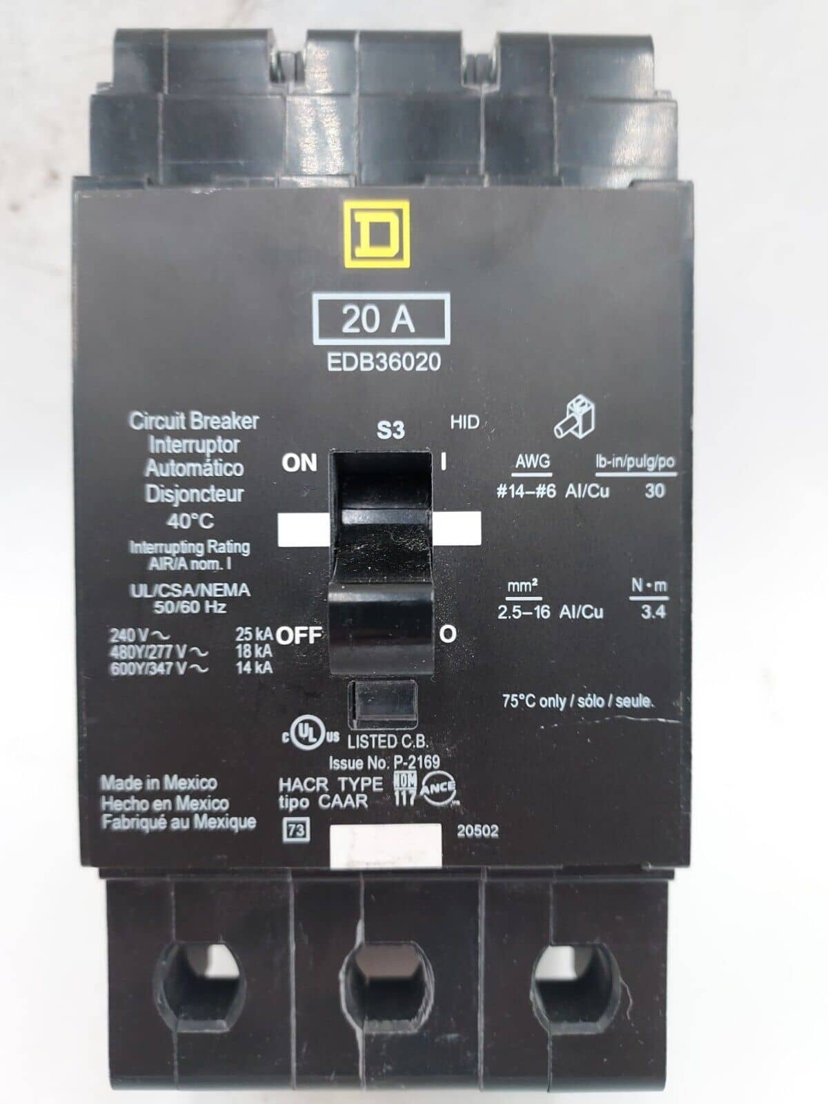 Square D EDB36020 Circuit Breaker — image 1 of 6