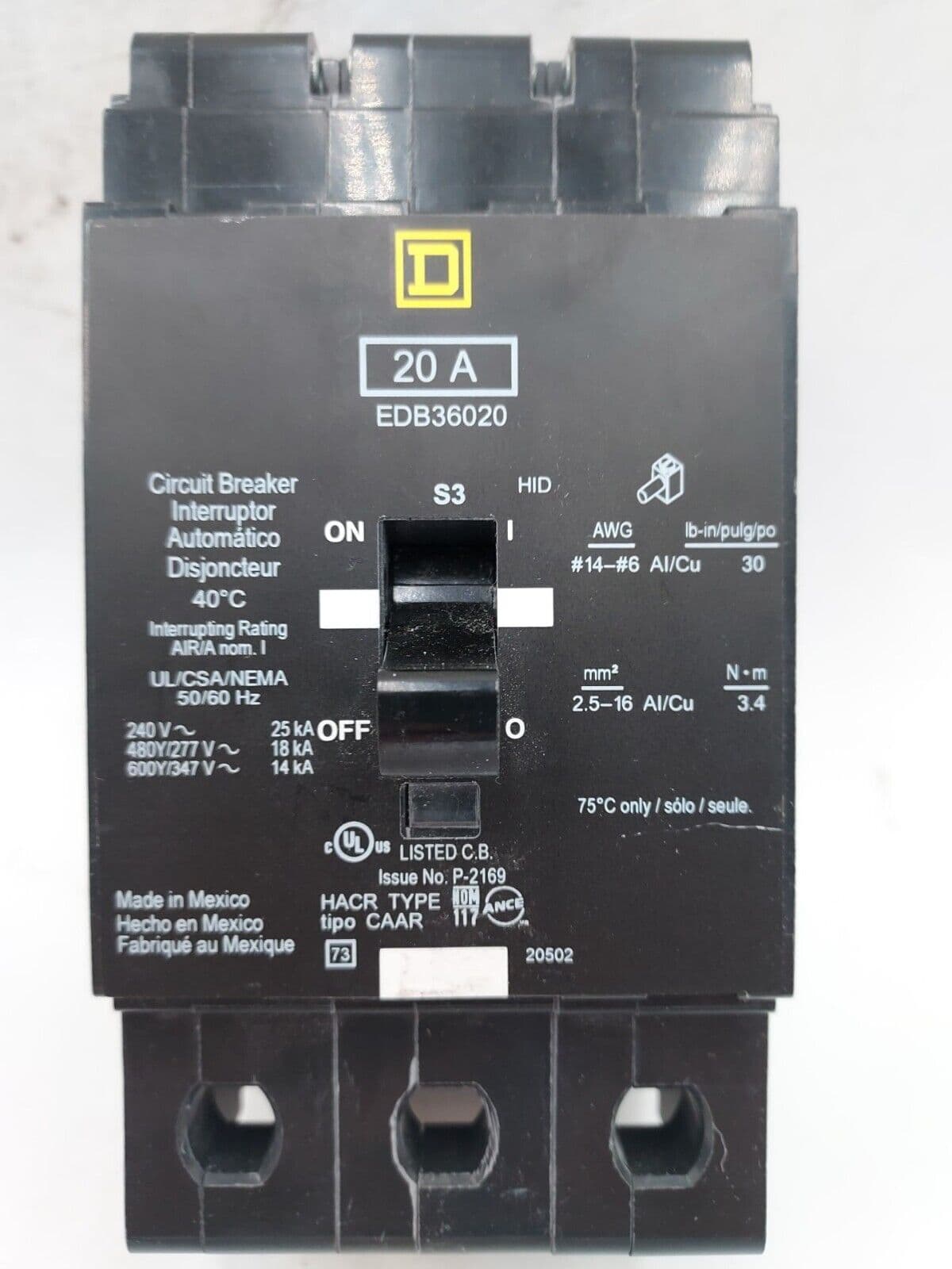 Square D EDB36020 Circuit Breaker — image 1 of 6
