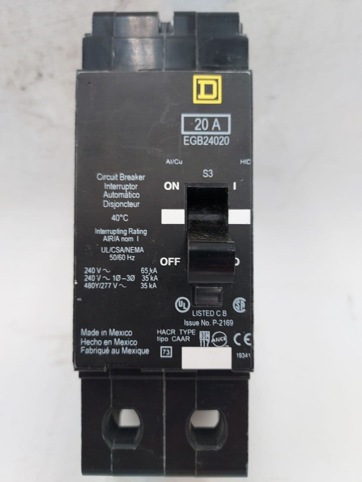 SQUARE D EGB24020 Circuit Breaker 20A 2P 277/480V 20 Amp 2 Pole Bolt On