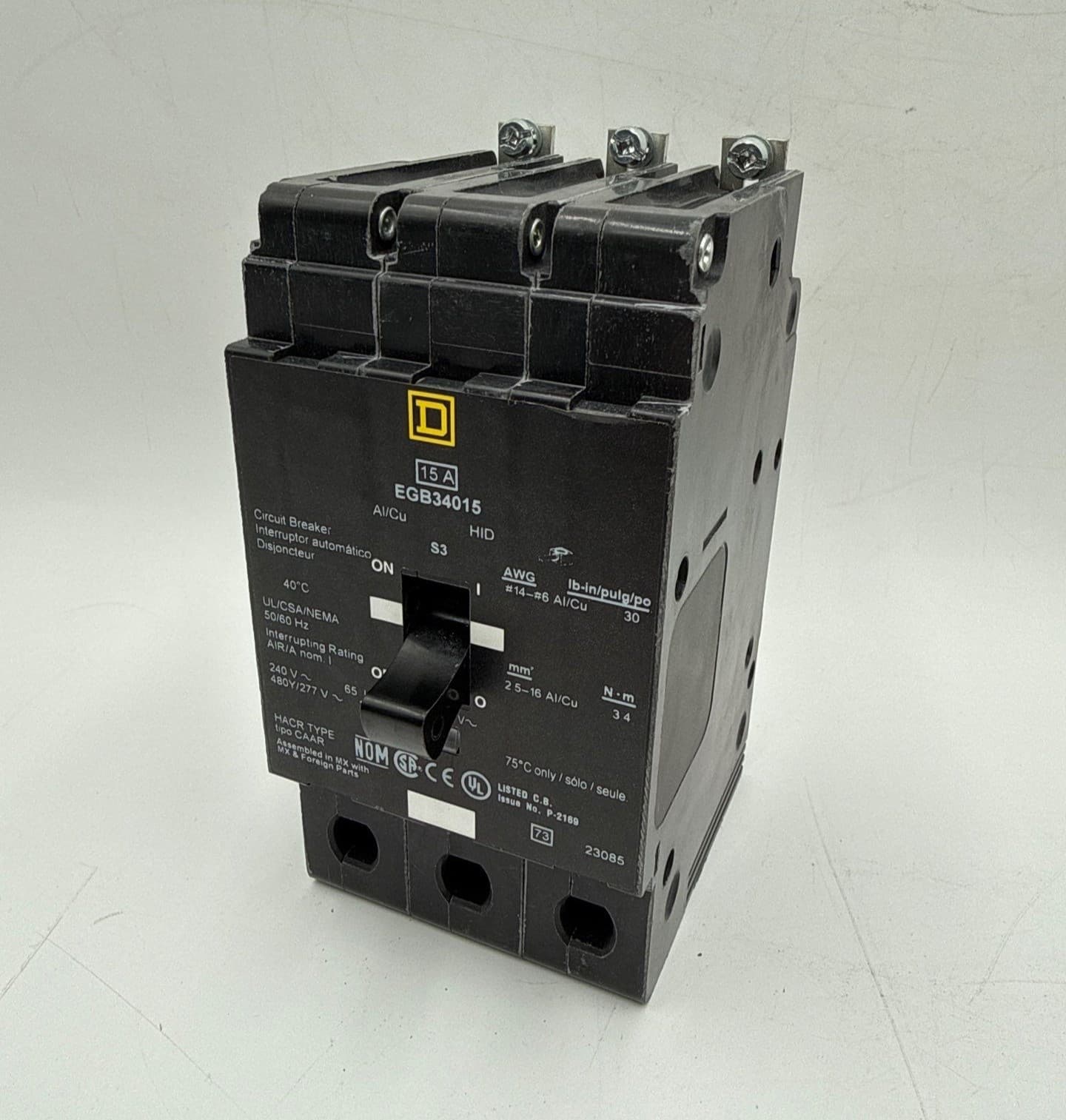 Square D EGB34015 Circuit Breaker 15A 3P 277/480V 3PH Bolt On 15 Amp New Pull