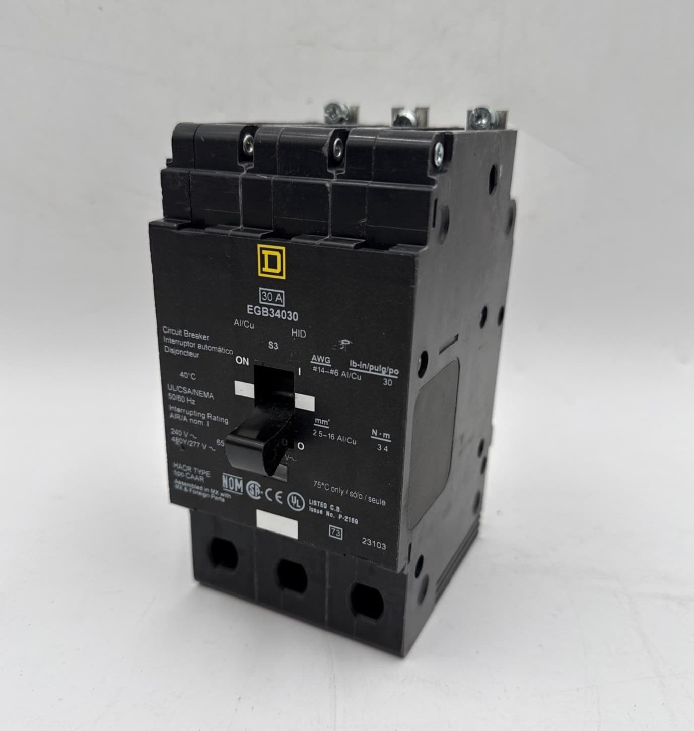 Square D EGB34030 Bolt On Circuit Breaker 30A 480V 3P EGB 30 Amp 3 Pole New