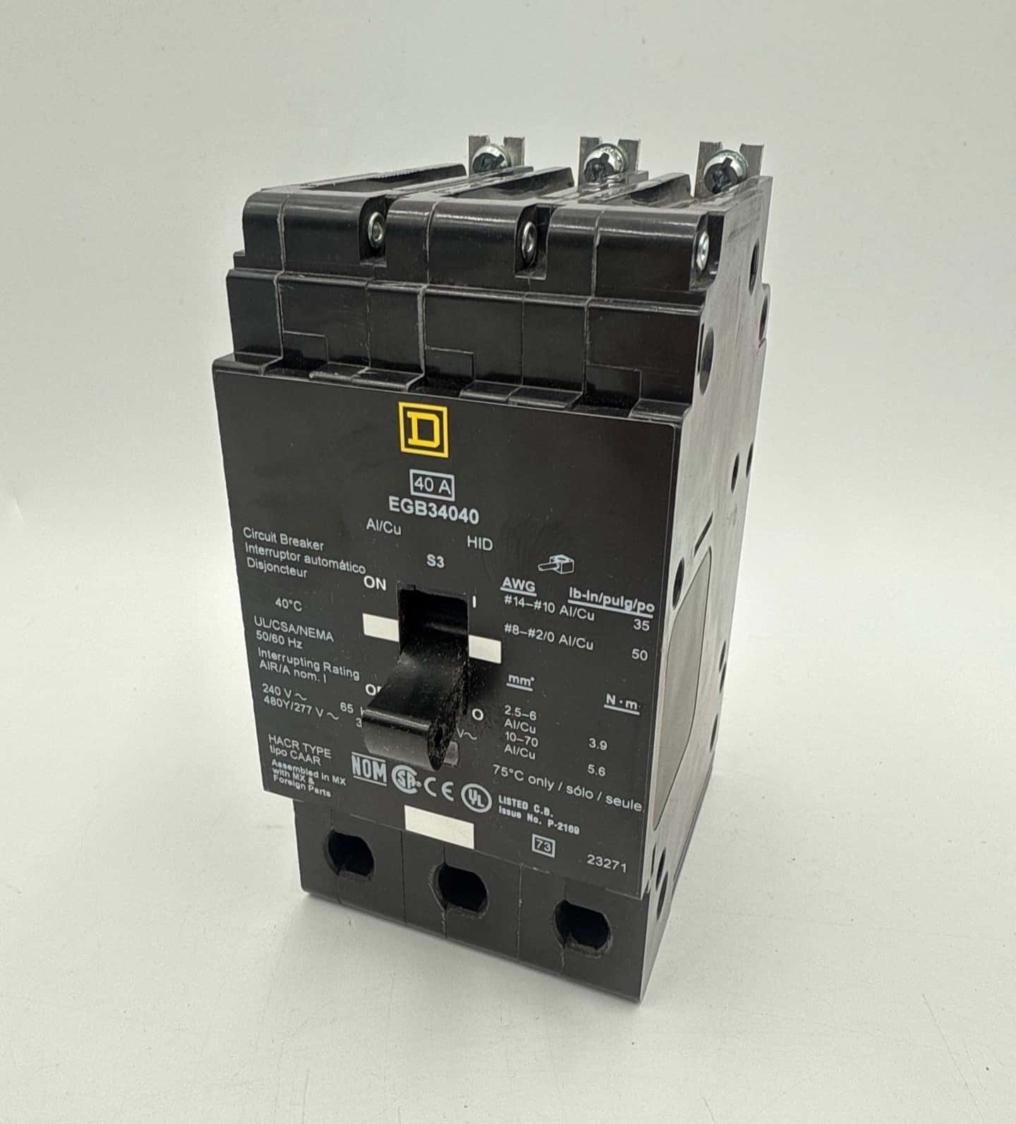 Square D EGB34040 Bolt On Circuit Breaker 40A 3P 480/277V 3PH EGB 40 Amp