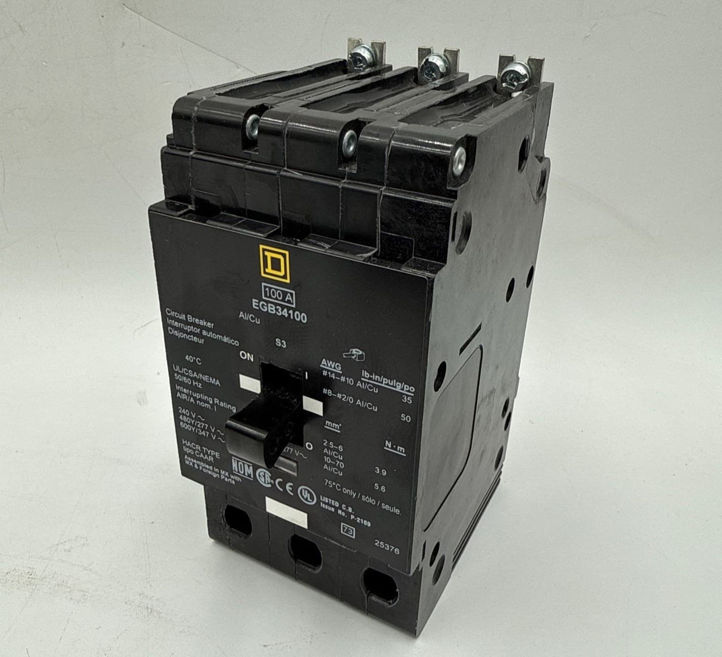 Square D EGB34100 Bolt on Circuit Breaker 100A 480V 3P EGB 100 Amp 3 Pole New
