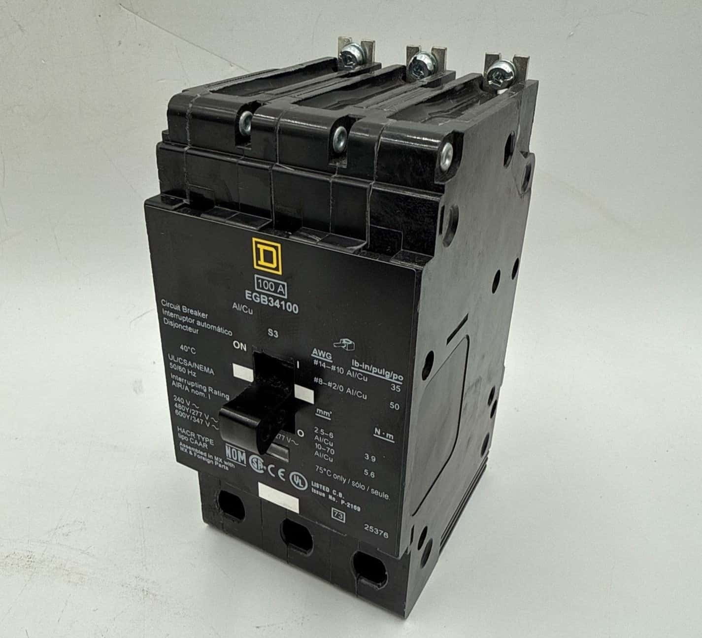 Square D EGB34100 Bolt on Circuit Breaker 100A 480V 3P EGB 100 Amp 3 Pole New