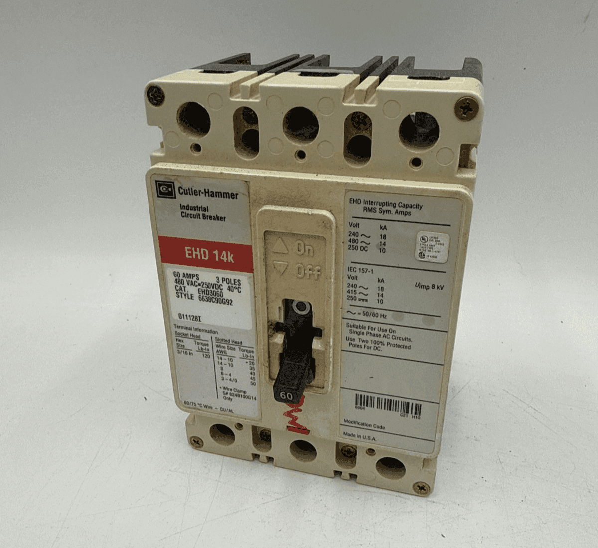 Cutler-Hammer EHD3060 Circuit Breaker — image 1 of 9