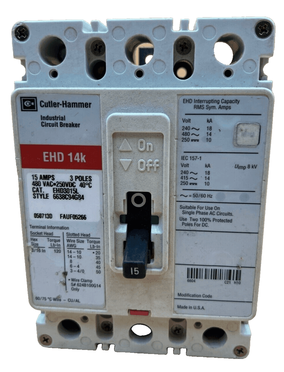 Cutler-Hammer EHD3015L Circuit Breaker — image 1 of 6