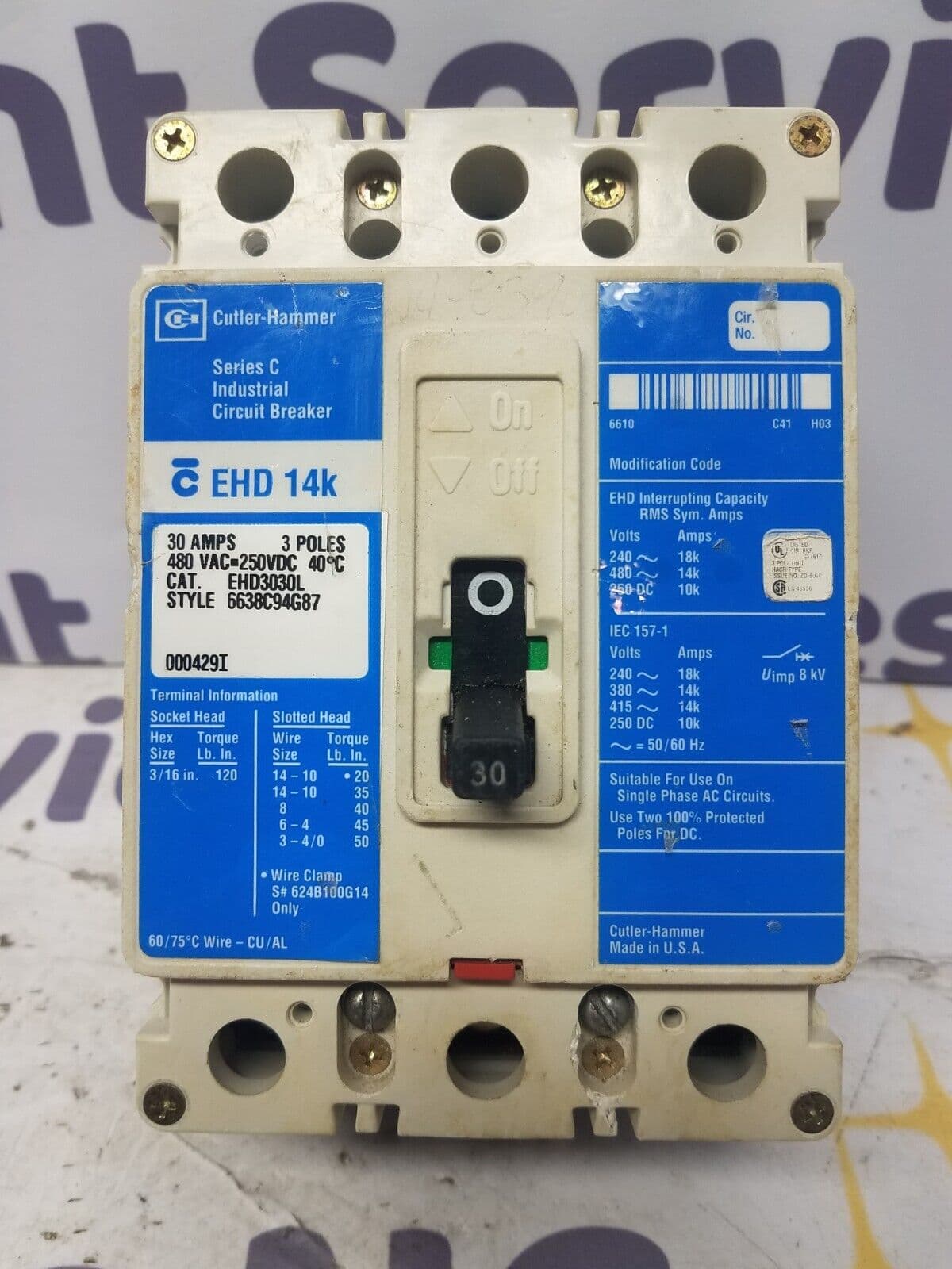 Cutler-Hammer EHD3030L Circuit Breaker — image 1 of 7