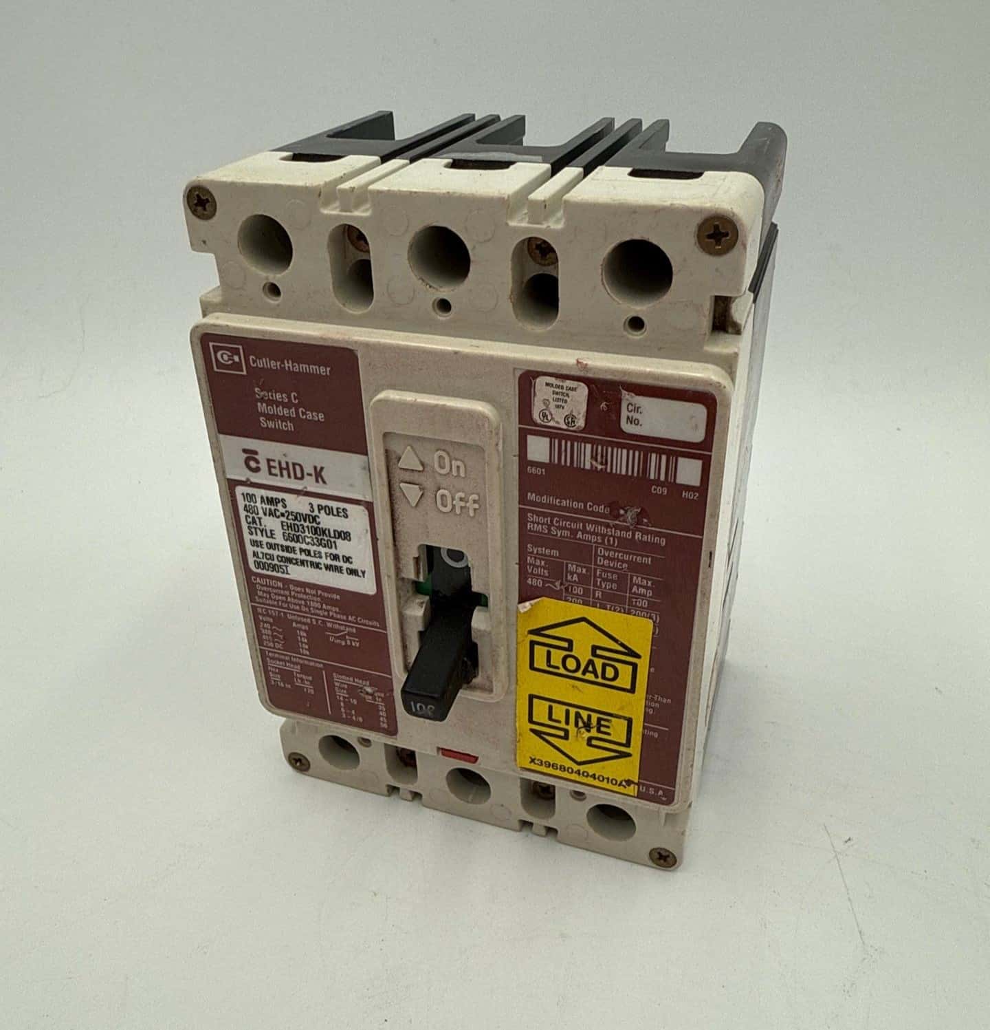 Cutler Hammer EHD3100KLD08 Circuit Breaker 100A 3P 480V EHD-K 100 Amp