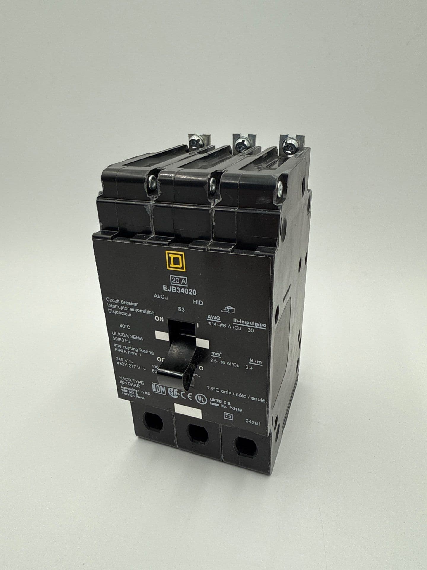 Square D EJB34020 Circuit Breaker 20A 3P 480/277V 65k EJB 20 Amp 3 Pole