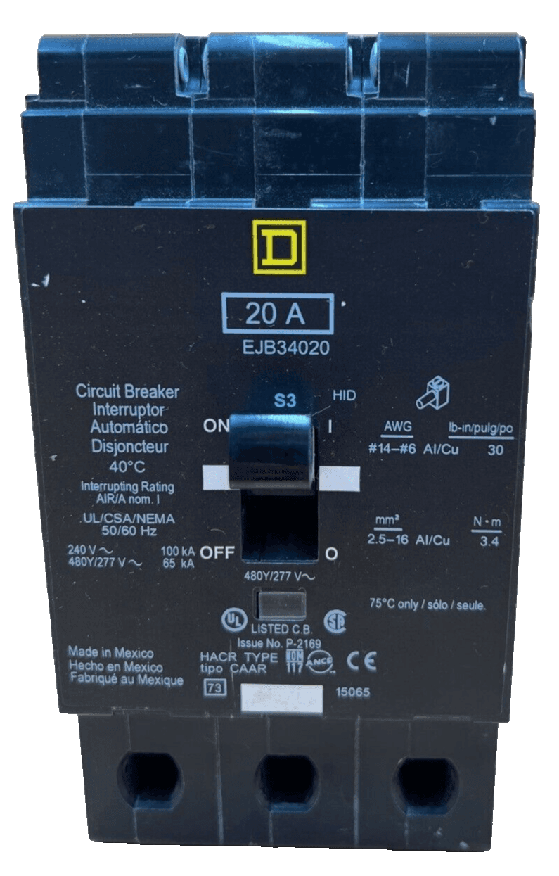 Square D EJB34020 Circuit Breaker 20A 3P 480V 3PH 20 Amp 3 Pole Bolt On – image 1