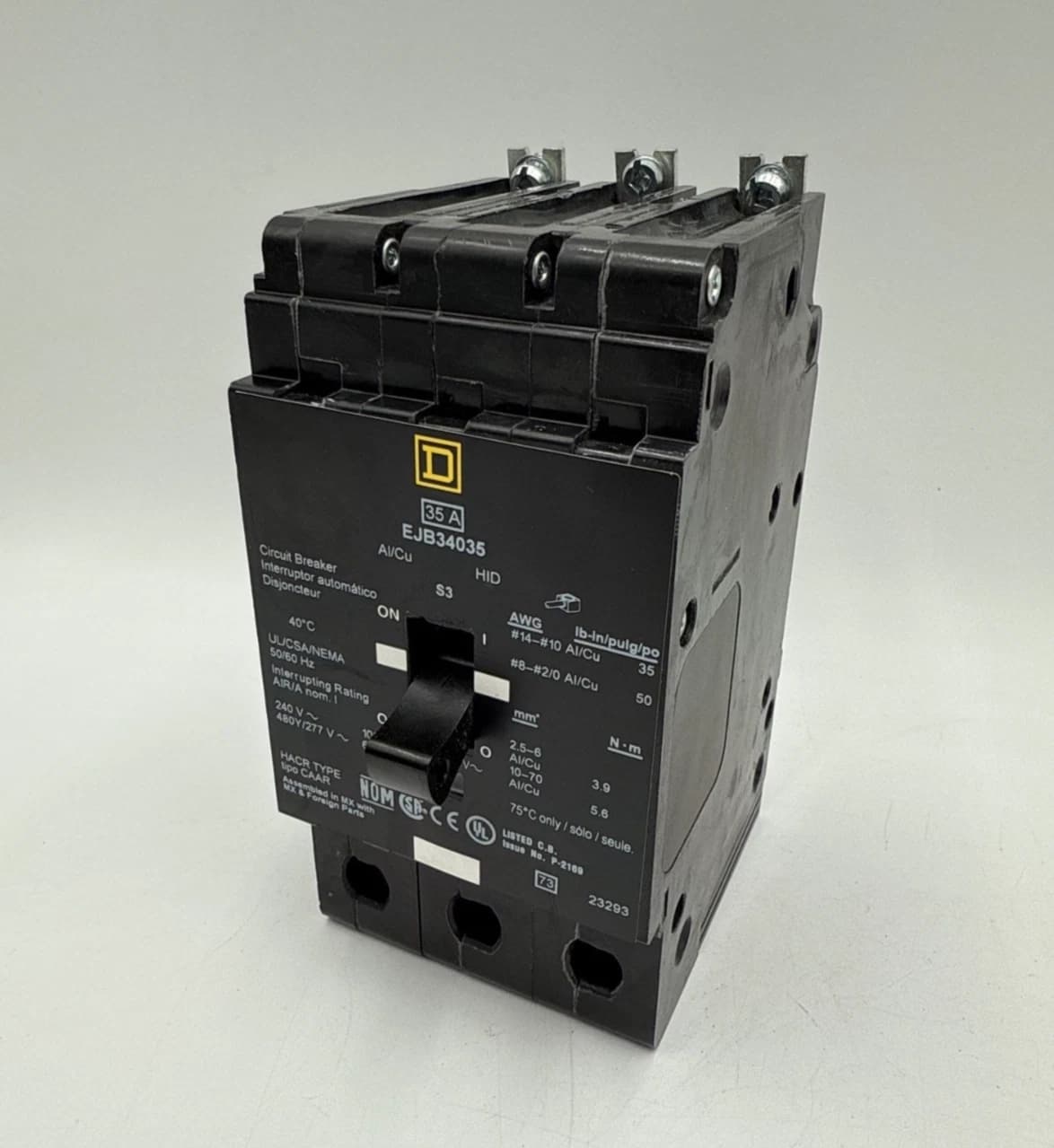 Square D EJB34035 Circuit Breaker 35A 3P 480/277V EJB Bolt On 35 Amp 3 Pole – image 1
