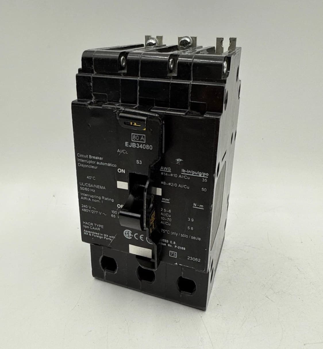 Square D EJB34080 Circuit Breaker 80A 3P 480/277V EJB Bolt On 80 Amp 3 Pole – image 1