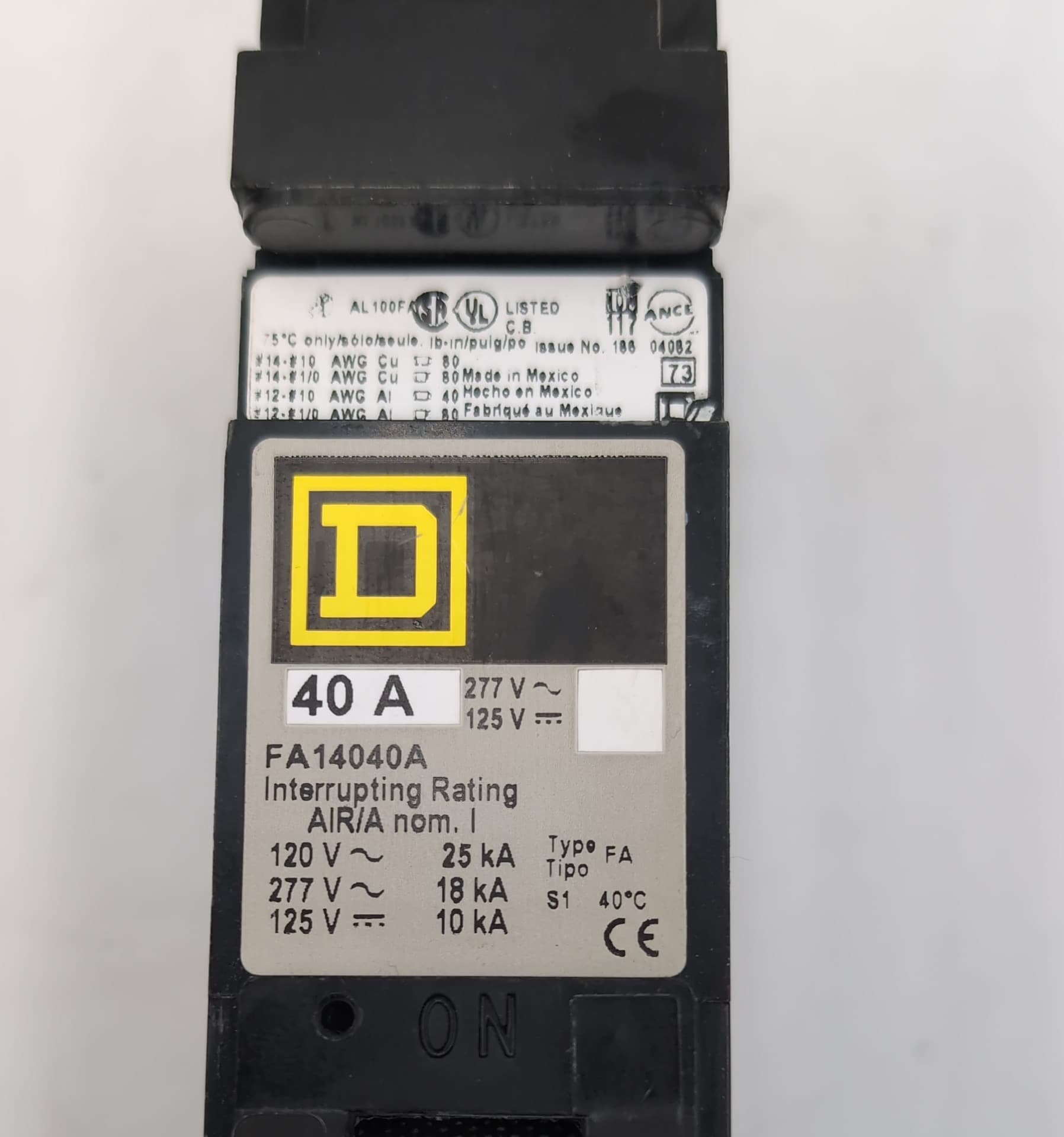 Square D FA14040A 40A 1-Pole 277V I-Line Circuit Breaker F-Frame USED