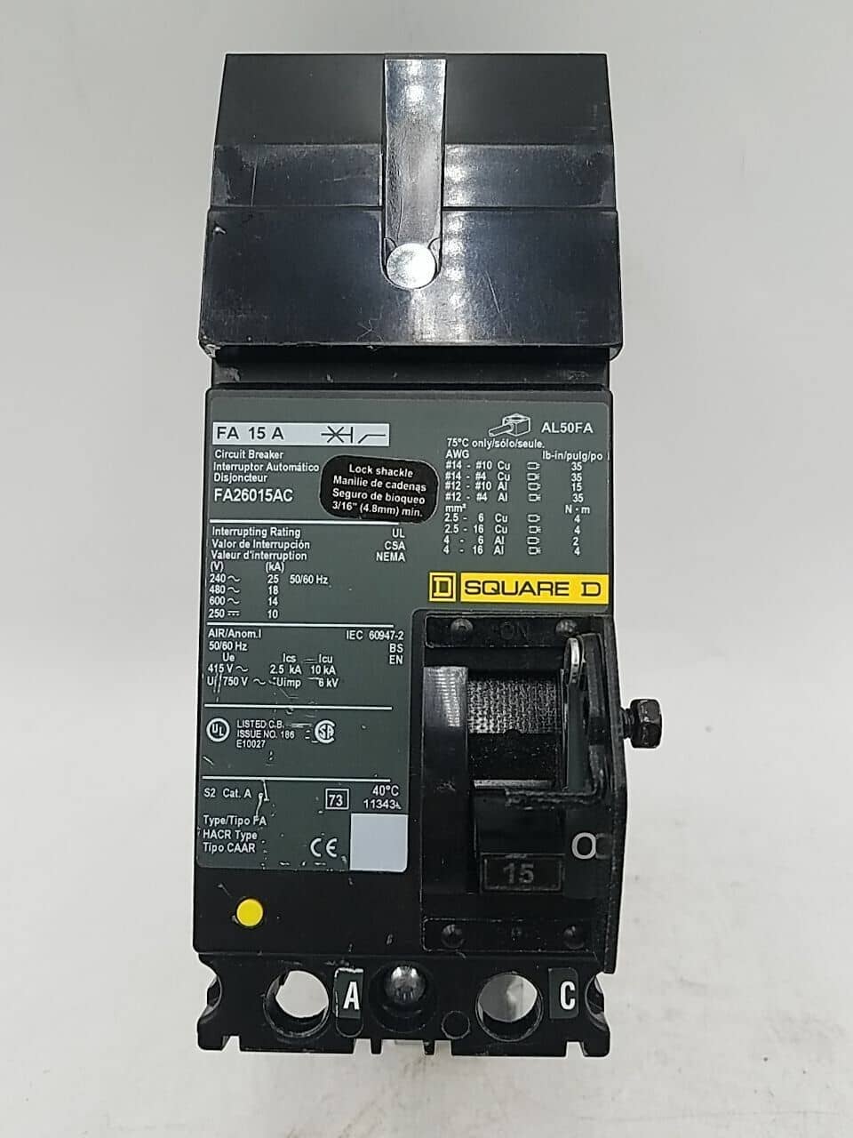 Square D FA26015AC Circuit Breaker — image 1 of 7