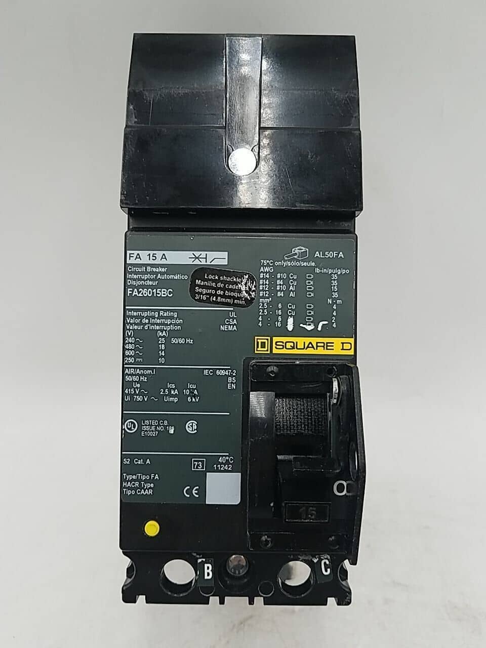 Square D FA26015BC Circuit Breaker — image 1 of 7