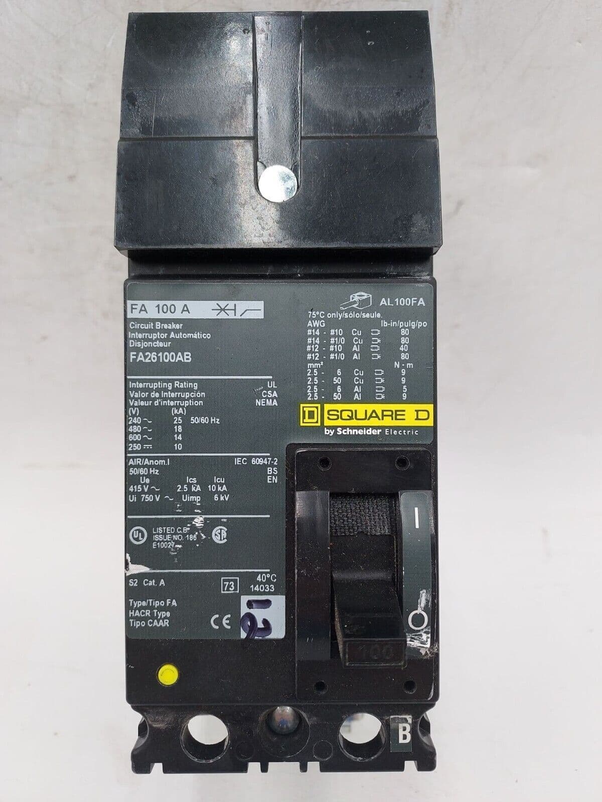 Square D FA26100AB Circuit Breaker — image 1 of 7