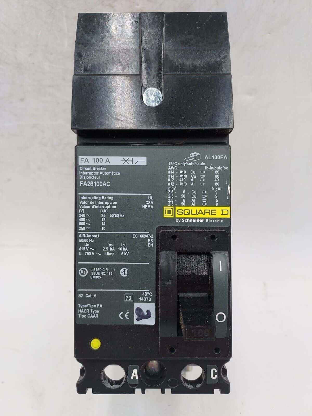 Square D FA26100AC Circuit Breaker — image 1 of 7