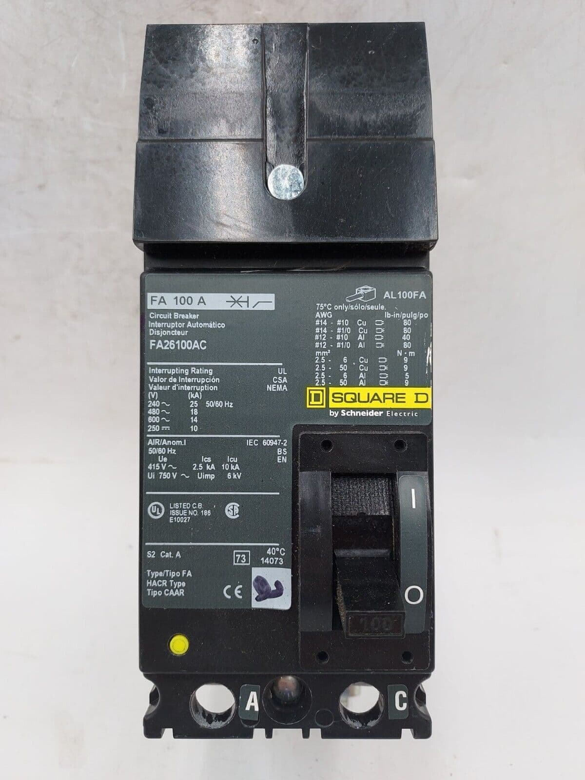 Square D FA26100AC Circuit Breaker — image 1 of 7