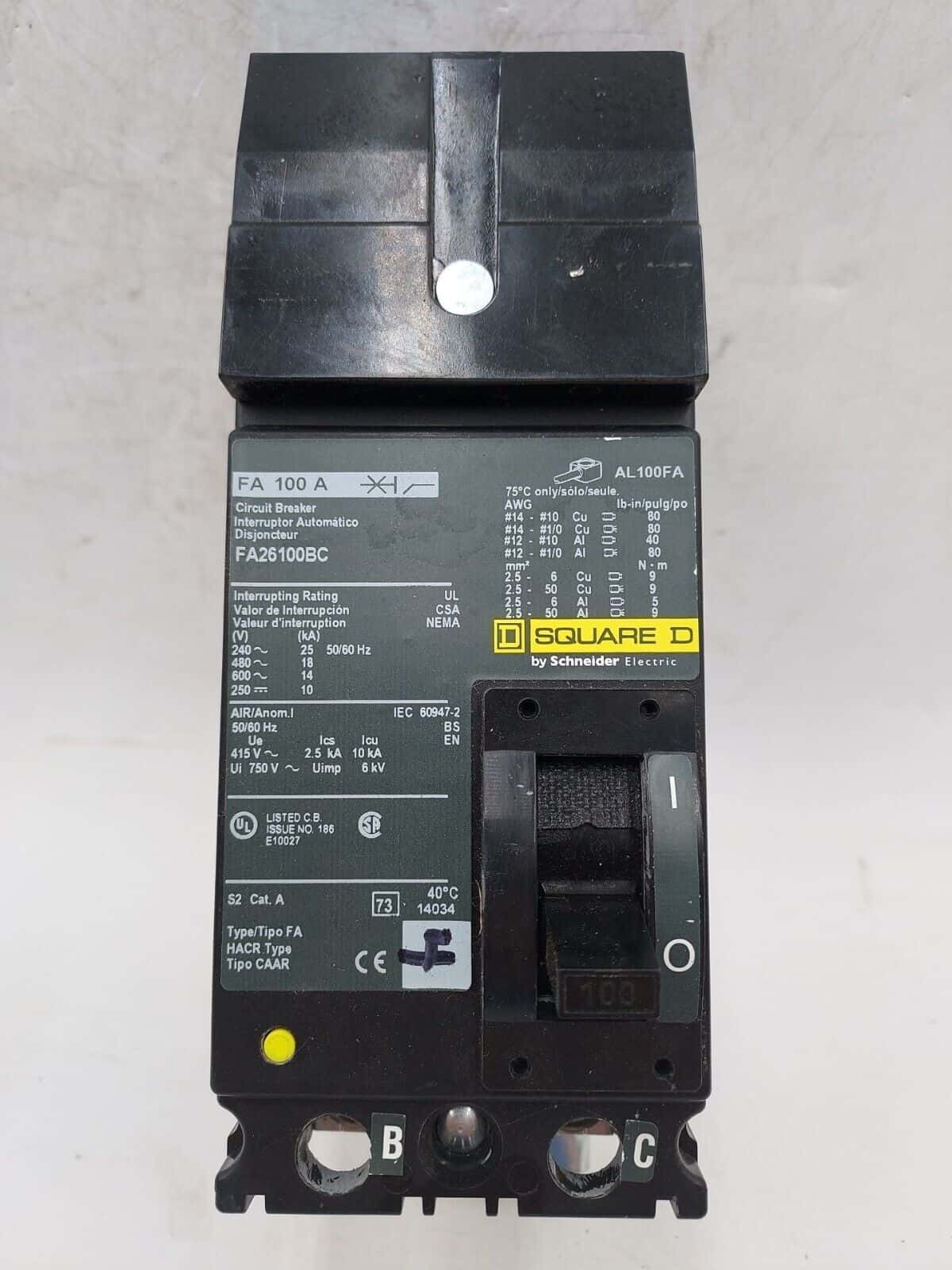 Square D FA26100BC Circuit Breaker — image 1 of 6