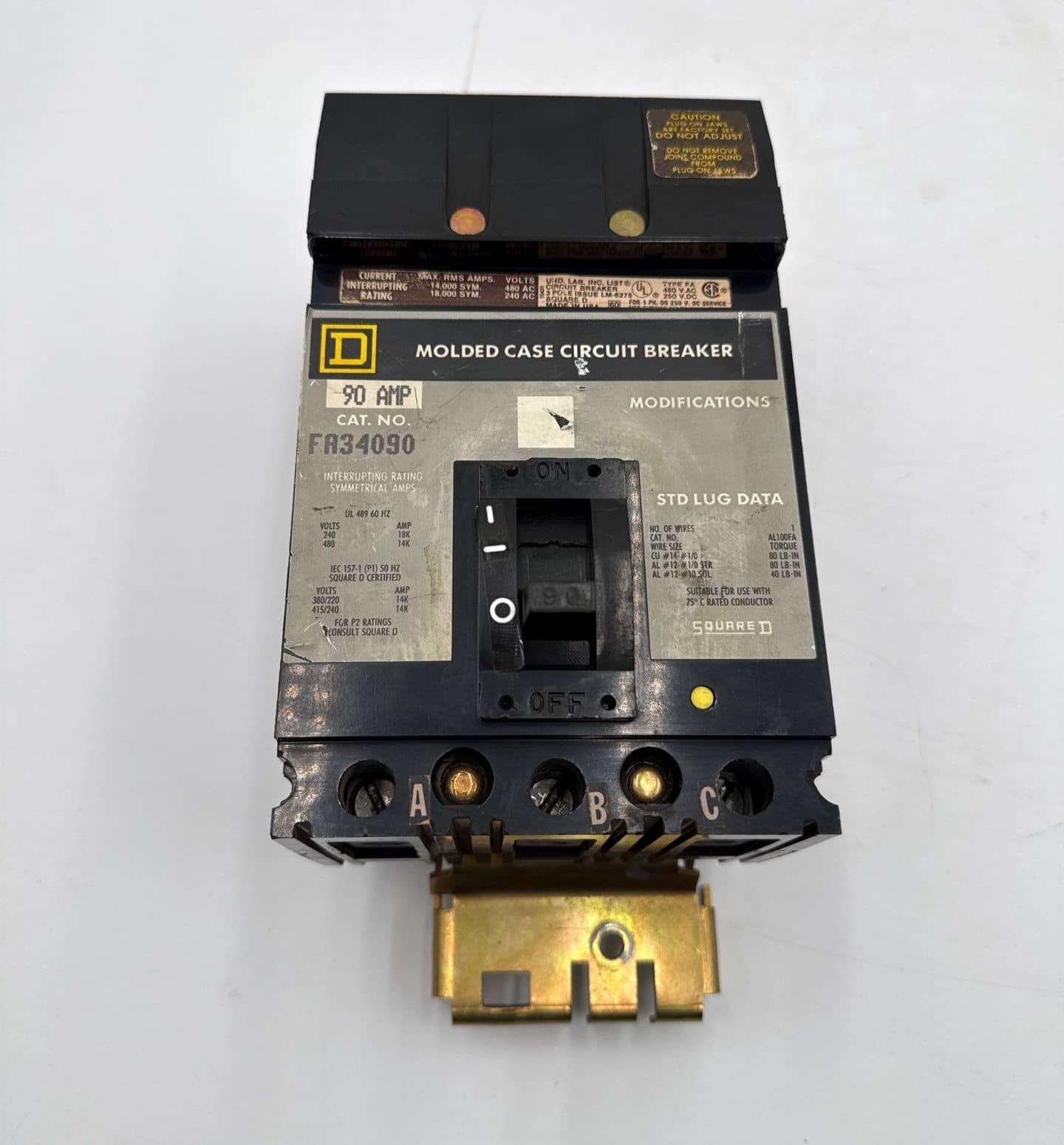 Square D FA34090 I-Line Circuit Breaker 90A 480V 3P FA 90 Amp 3 Pole Used