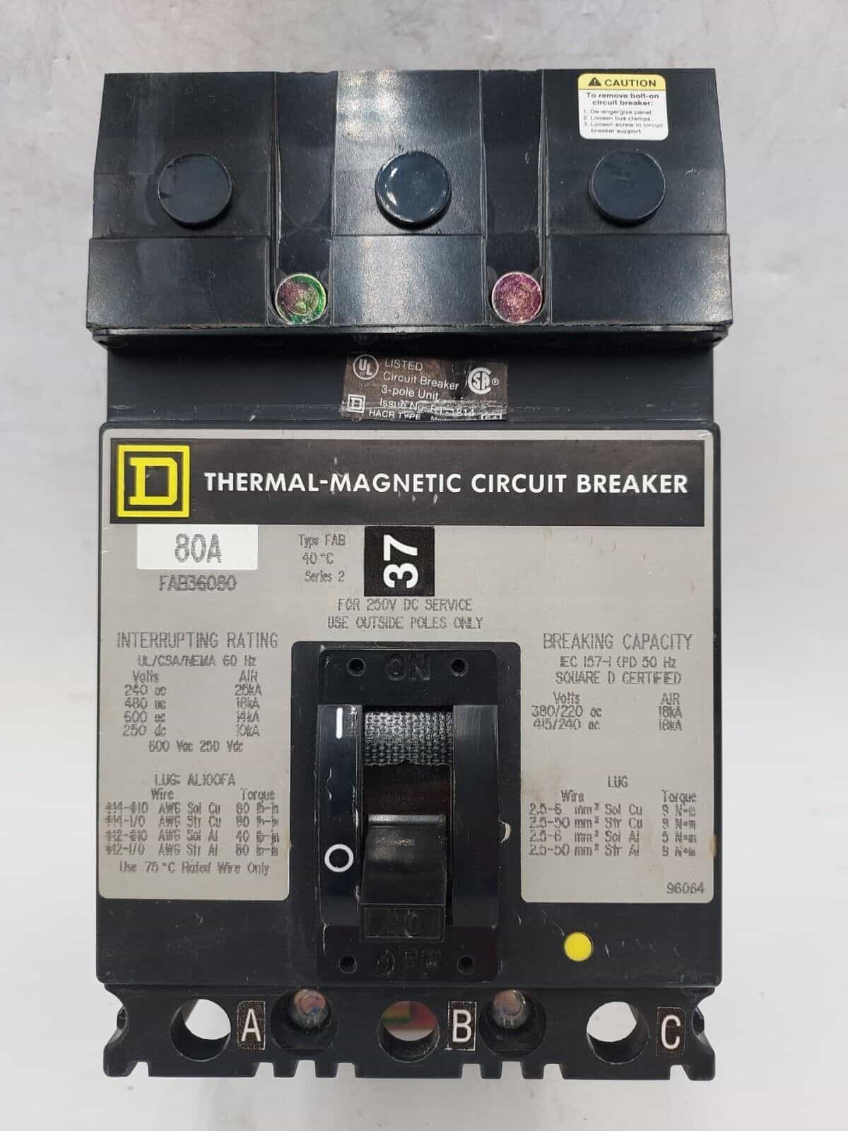 Square D FAB36080 Circuit Breaker — image 1 of 7