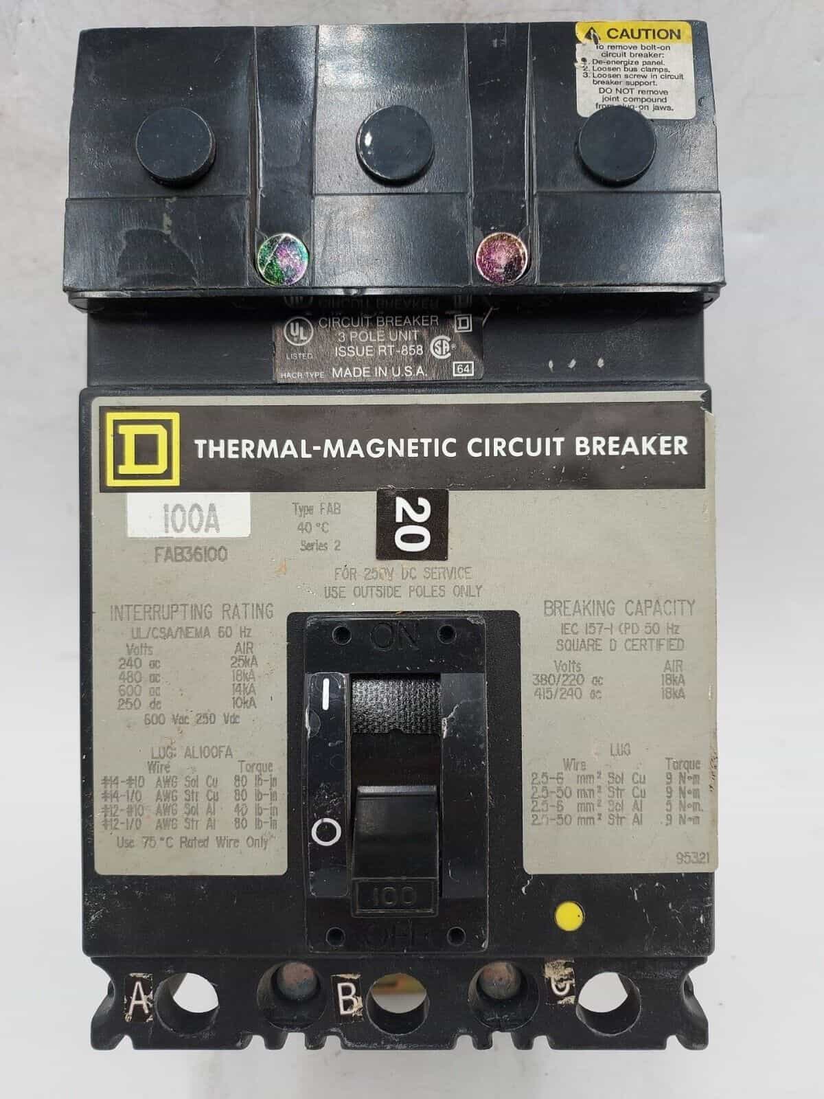 Square D FAB36100 Circuit Breaker — image 1 of 5