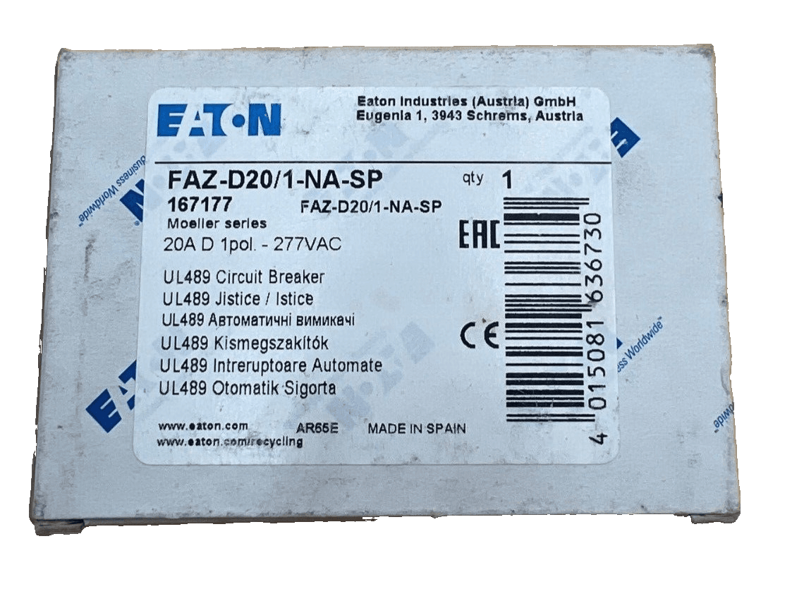 Eaton FAZ-D20/1-NA-SP Circuit Breaker 20A 277/480V 1P 20 Amp 1 Pole – image 1